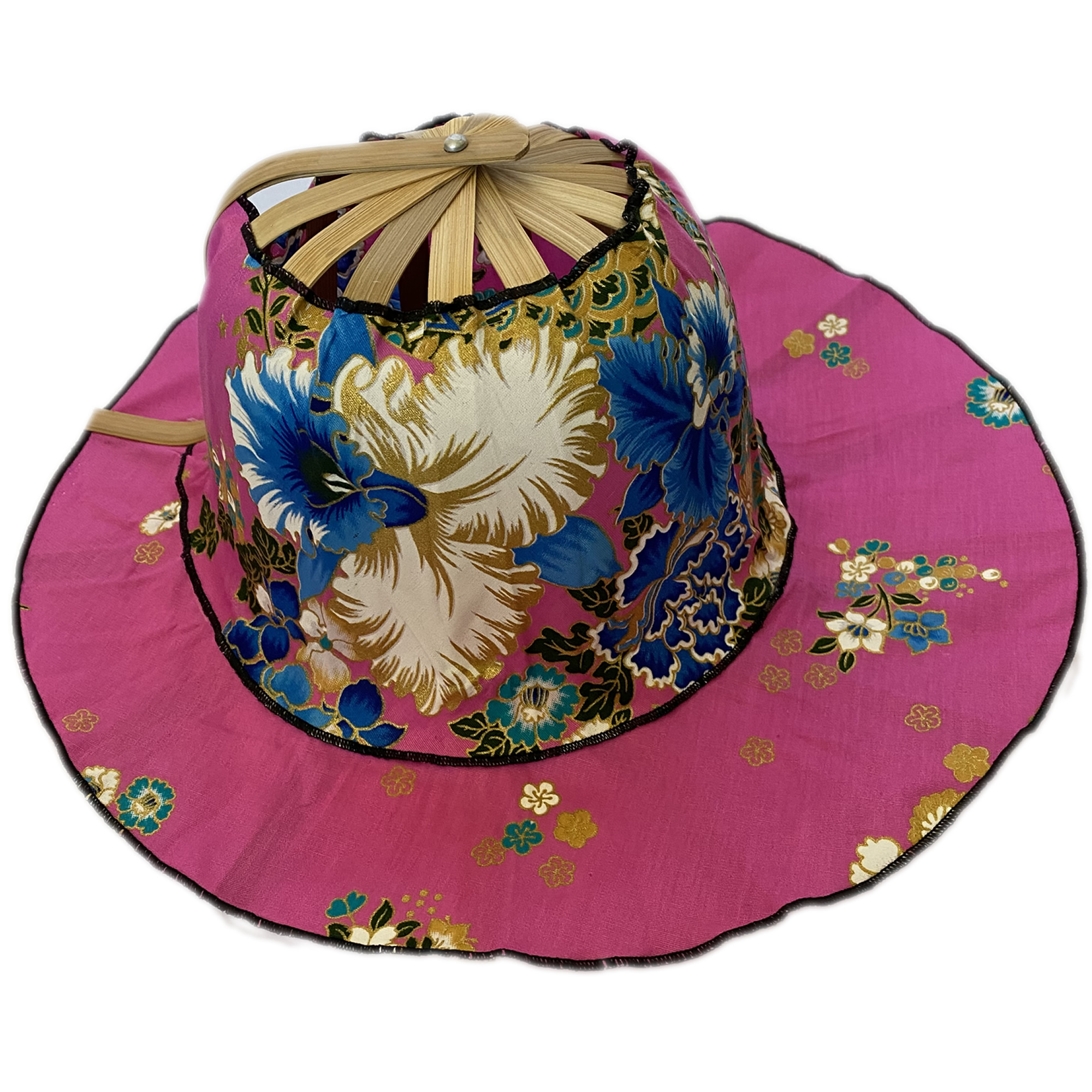 Bamboo Folding Fan Hat - Oriental Pink